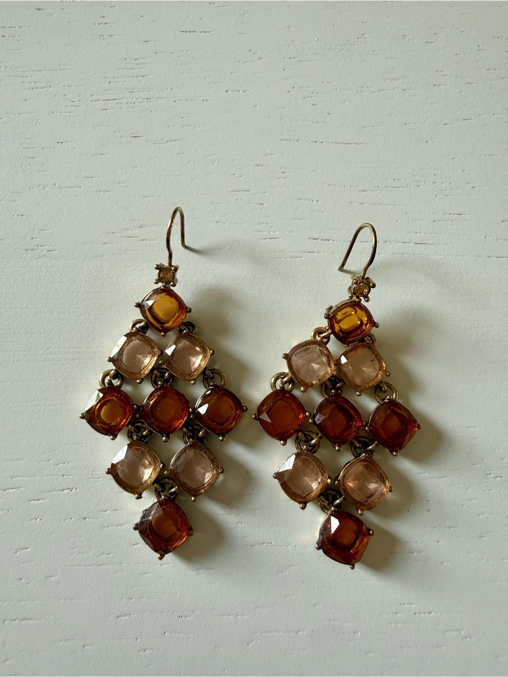 Vintage Amber & Blush Crystal Chandelier Dangle Earrings